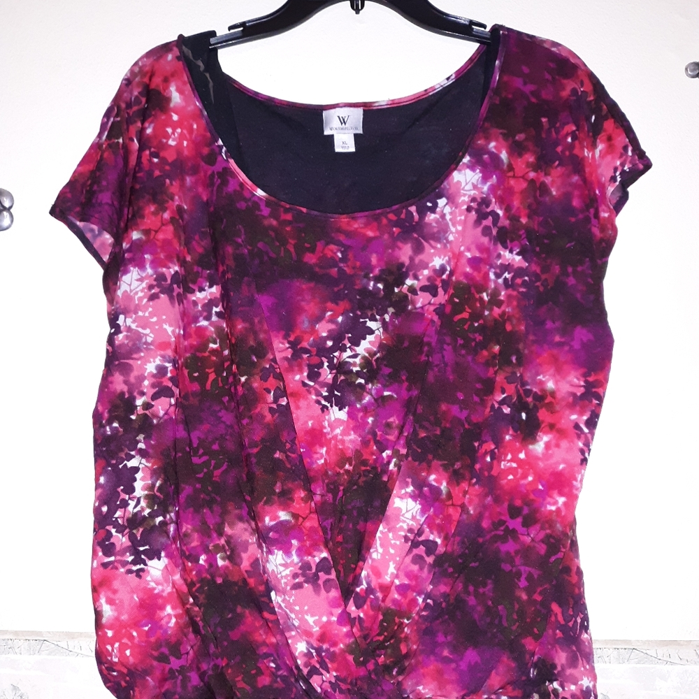 Worthington Pink and purple flower pattern blouse